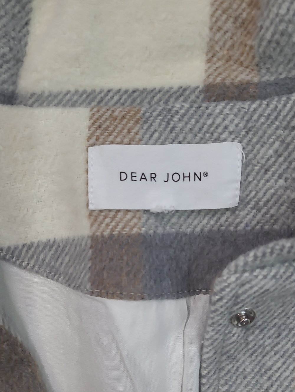 Dear John Plaid Button-Up Jacket - Cream & Gray Size  Large - Picture 5 of 7
